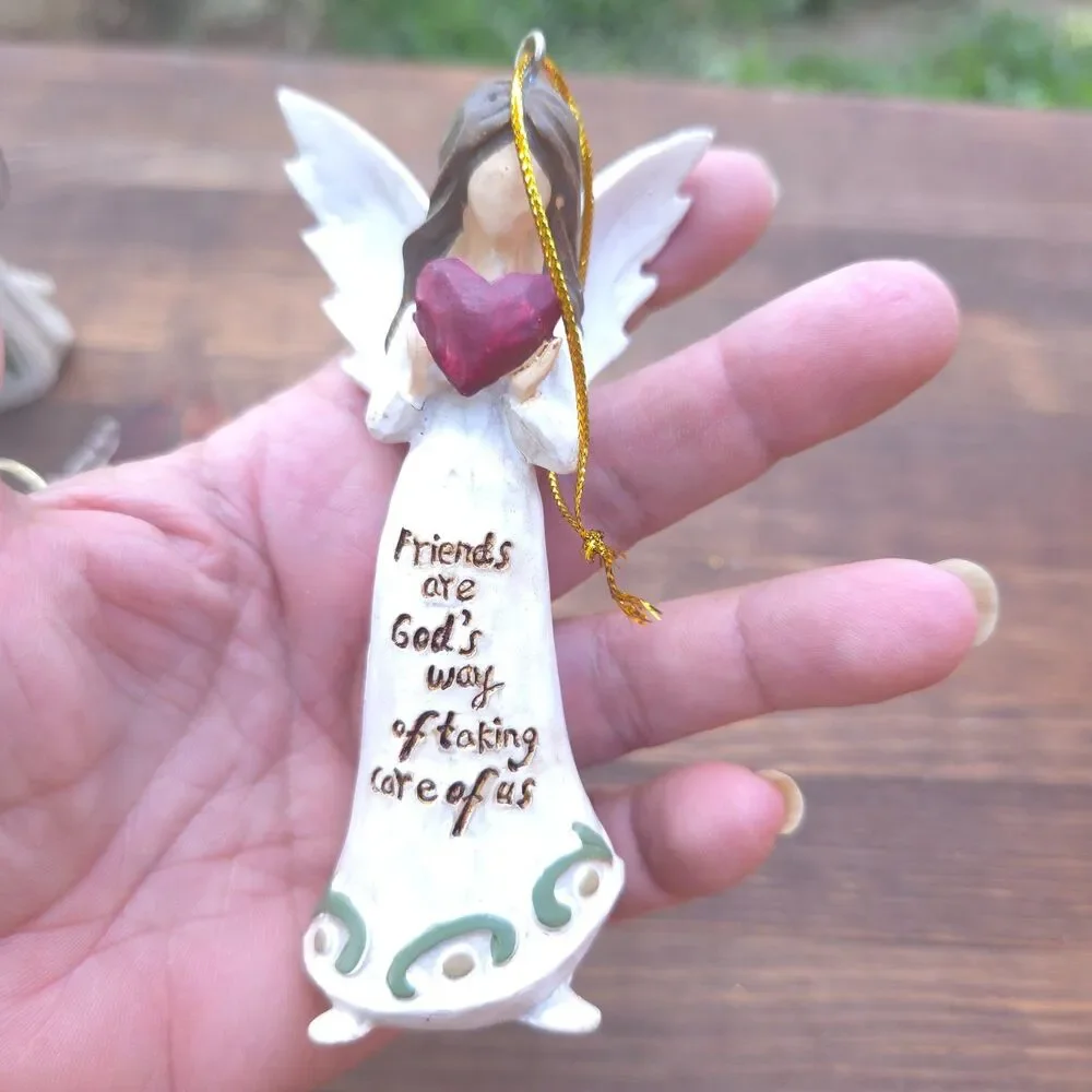 Vintage Angel Figurine & Ornament Lot Resin Stone Glass 4 Piece Christmas Set